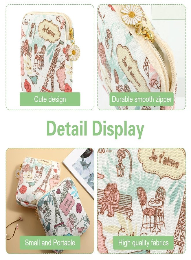 cobee 2PCS Sanitary Pad Storage Bag, Cute Sanitary Napkin Storage Purses Portable Period Bag with Daisy Zipper Panty Liner Tampon Menstrual Cup Nursing Pad Holder Pouch for Girls Women Travel(Tower) - Image 2